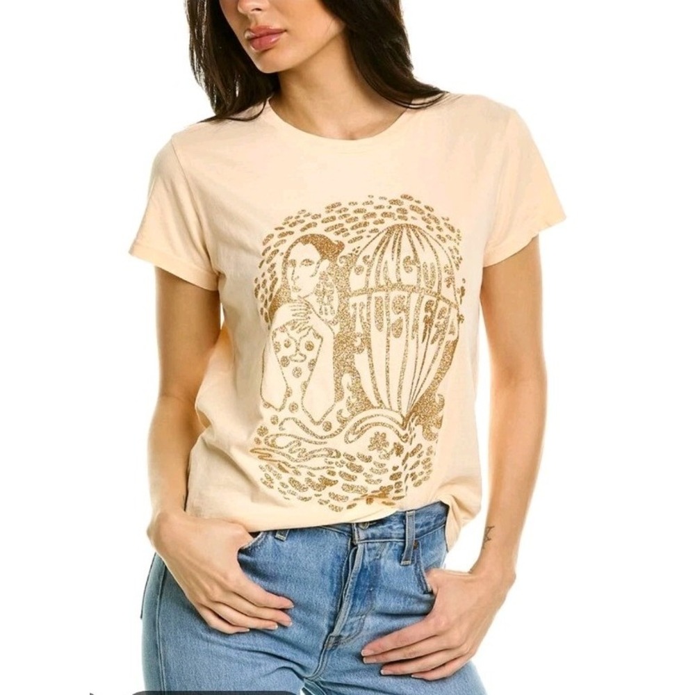 NWT MOTHER The Boxy Goodie Goodie Tee MTS Sing Me To Sleep Gold Glitter Size S